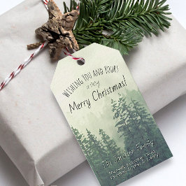 Etiqueta Para Presente Feriado Russo dos Pinheiros das Montanhas Foggy