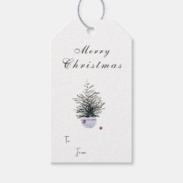 Etiqueta Para Presente Feriado Rustic Felry de Árvore de Aquarela de Nata