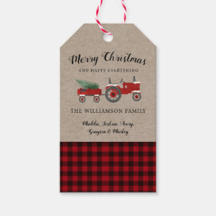 Etiqueta Para Presente Feriado Rustic Felry de Xadrez Vermelha