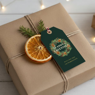 Etiqueta Para Presente Feriado Verde Rústico Pine Laranja Seco Feriado