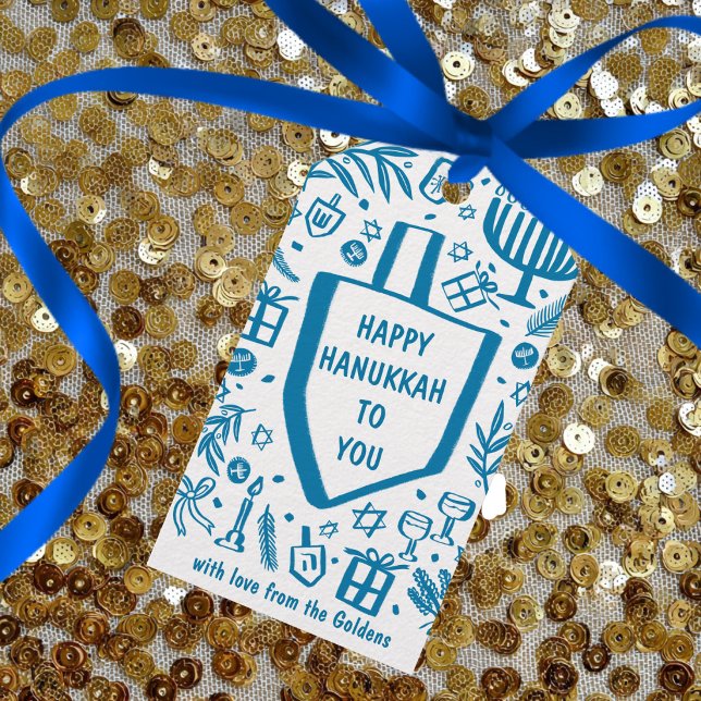 Etiqueta Para Presente Feriado Whimsic Hanukkah Personalizado (Whimsical Hanukkah Holiday Cute Driedel Custom Gift Tags
)