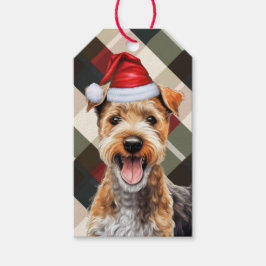 Etiqueta Para Presente Feriado Xadrez Lakeland Terrier Dog no Natal