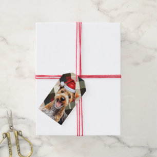 Etiqueta Para Presente Feriado Xadrez Lakeland Terrier Dog no Natal