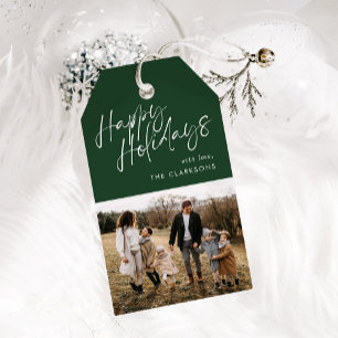 Etiqueta Para Presente Feriados felizes com Fotografias de Script Simples