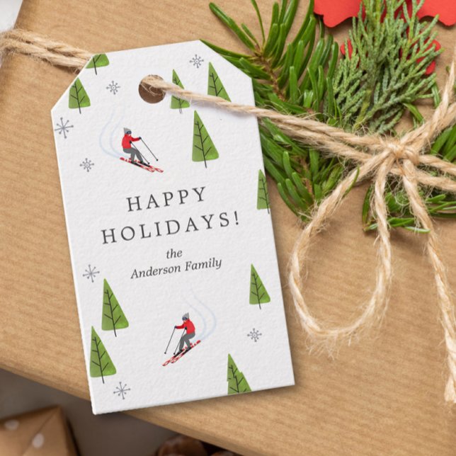 Etiqueta Para Presente Feriados felizes da Descida de Esqui (Criador carregado)