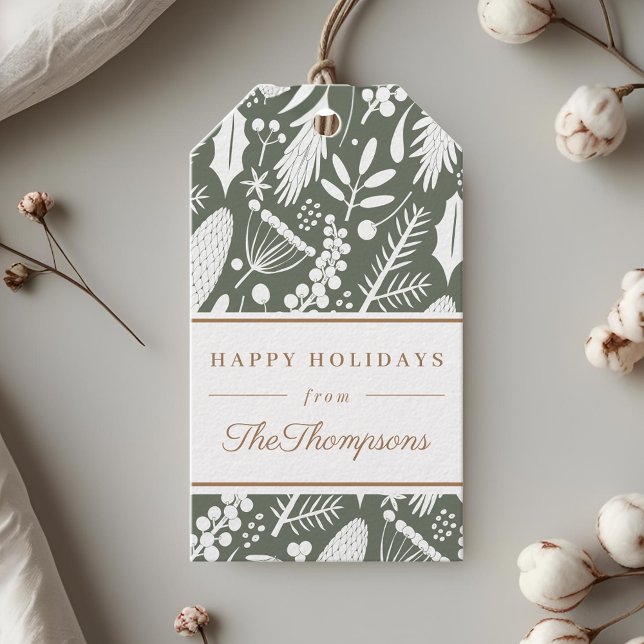 Etiqueta Para Presente Feriados Felizes da Folhagem de Natal Clássica (Criador carregado)