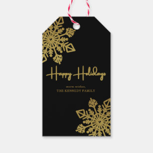 Etiqueta Para Presente Feriados Felizes De Floco De Neve Preto E Dourado