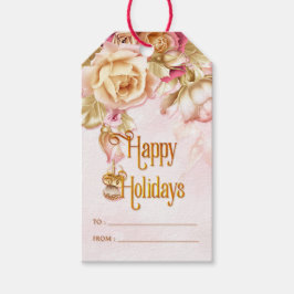 Etiqueta Para Presente Feriados felizes de Rosas de Férias Brancas e Rosa