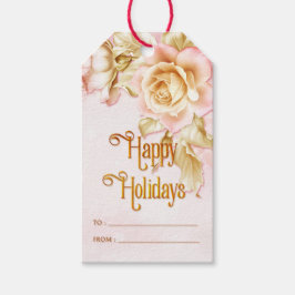 Etiqueta Para Presente Feriados felizes de Rosas de Férias Rosa e Branca