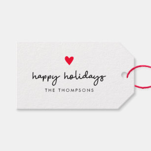 Etiqueta Para Presente Feriados felizes do Coração Vermelho Moderno