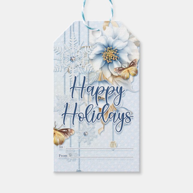 Etiqueta Para Presente Feriados Felizes dos Invernos e Borboletas (Frente)