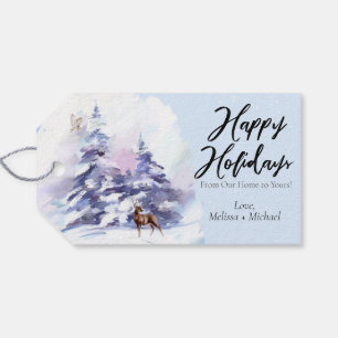 Etiqueta Para Presente Feriados Felizes nas Terras de inverno da Aquarela