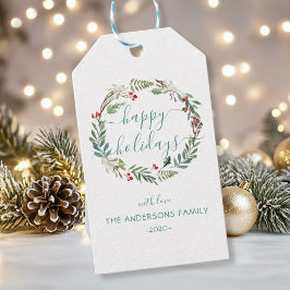 Etiqueta Para Presente Feriados Felizes Personalizados, faixa de aquarela