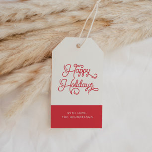 Etiqueta Para Presente Feriados Felizes Vermelhos de Vintage
