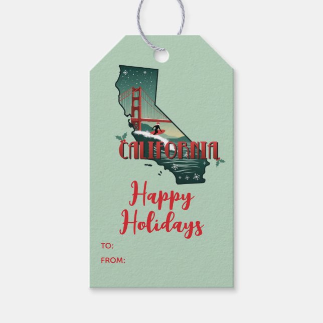Etiqueta Para Presente Férias Felizes California State Natal Personalizad (Frente)