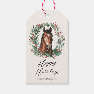 Etiqueta Para Presente Férias Felizes da Festiva Horse de Natal