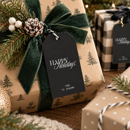 Etiqueta Para Presente Férias Felizes | Família Personalizável Preto e Br