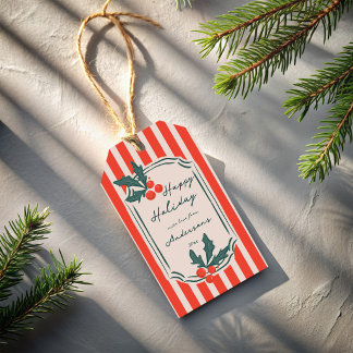 Etiqueta Para Presente Férias Natal vermelho vintage listras retrô