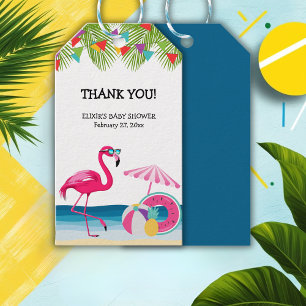 Etiqueta Para Presente FesSummer Beach Pink Flamingo Chá de fraldas