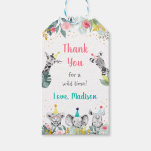 Etiqueta Para Presente Festa Animal Rosa Dourado Safari Aniversário Obrig