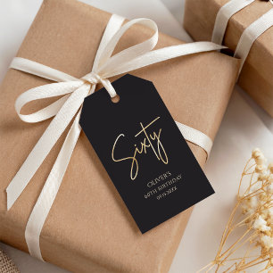 Etiqueta Para Presente Festa de 60 Anos Elegante em Preto e Dourado