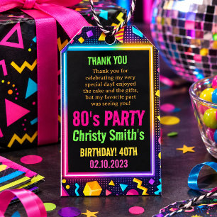 Etiqueta Para Presente Festa de Aniversário Adulto Retro Neon 80