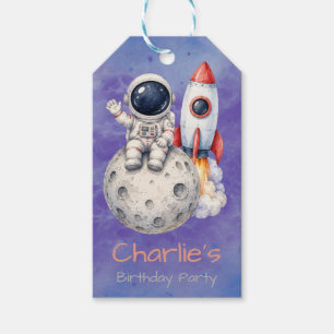 Etiqueta Para Presente Festa de Aniversário Astronauta Aquarela no Espaço