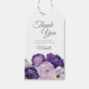 Etiqueta Para Presente Festa de Aniversário com Floral Roxo em Branco