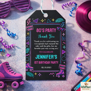 Etiqueta Para Presente Festa de Aniversário de 1 Ano Modern Retro Neon 80