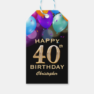 Etiqueta Para Presente Festa de Aniversário de 40 Anos Balões Pretos e Do