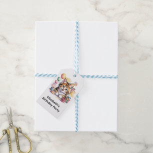 Etiqueta Para Presente Festa de Aniversário de Aquarela de Gatinho Fofo O