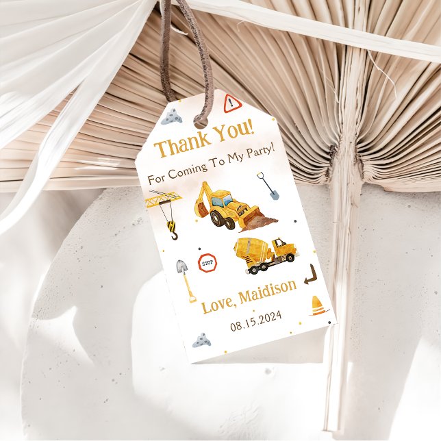 Etiqueta Para Presente Festa de aniversário de Caminhão de Construção (Criador carregado)