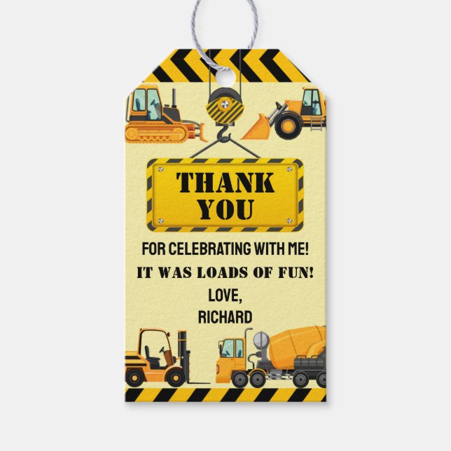 Etiqueta Para Presente Festa de Aniversário de Construção Infantil Obriga (Frente)