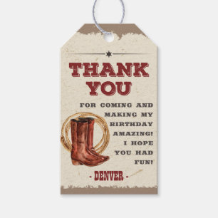 Etiqueta Para Presente Festa de aniversário De Cowboy Obrigado A Favor Da