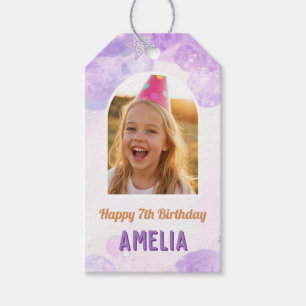Etiqueta Para Presente Festa de Aniversário de Foto Roxa Mágica