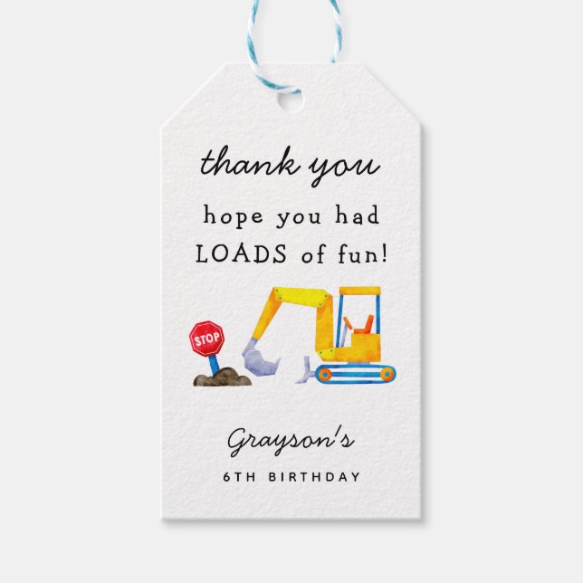 Etiqueta Para Presente Festa de aniversário de Garoto de Construção (Frente)