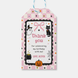 Etiqueta Para Presente Festa de Aniversário de Halloween em Xadrez Rosa