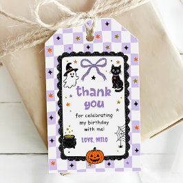Etiqueta Para Presente Festa de Aniversário de Halloween em Xadrez Roxo