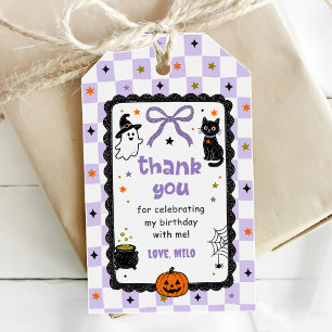 Etiqueta Para Presente Festa de Aniversário de Halloween em Xadrez Roxo