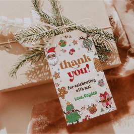 Etiqueta Para Presente Festa de Aniversário de Natal Retrô de Primeiro An