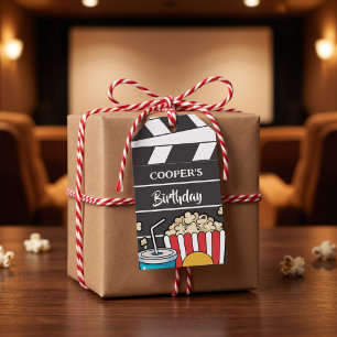 Etiqueta Para Presente Festa de Aniversário de Noite de Cinema para Menin