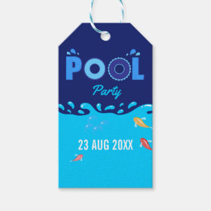 Etiqueta Para Presente Festa de aniversário de Piscina Real Azul