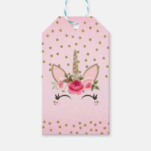 Etiqueta Para Presente Festa de Aniversário de Unicórnio Floral Rosa e Br
