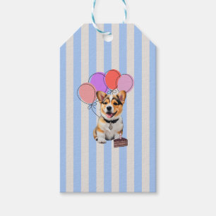 Etiqueta Para Presente Festa de Aniversário do Corgi com Listras Azuis e