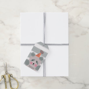 Etiqueta Para Presente Festa de Aniversário do Panda Cinza Aquarela Fofa