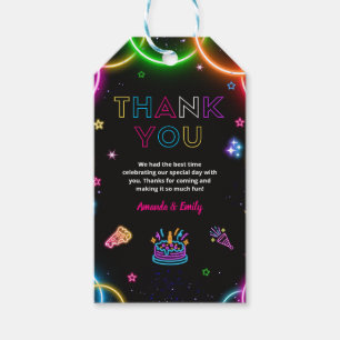 Etiqueta Para Presente Festa de Aniversário Duplo de Gêmeos Neon