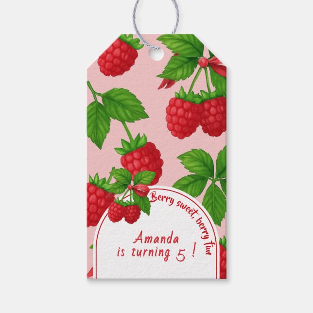 Etiqueta Para Presente Festa de Aniversário Infantil Berry Sweet Raspberr (Frente)