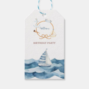 Etiqueta Para Presente Festa de Aniversário Náutica em Aquarela