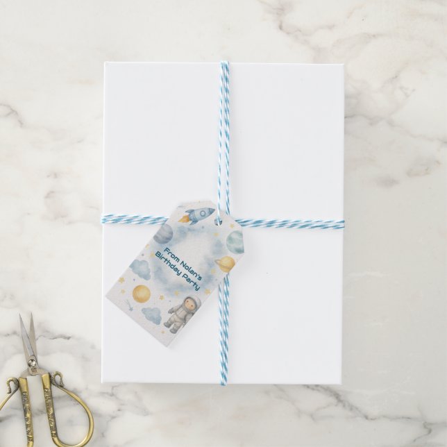 Etiqueta Para Presente Festa de Aniversário no Espaço Cósmico | Foguete & (Com cordão)