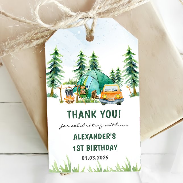 Etiqueta Para Presente Festa de aniversário russa de Camping Mountain (Criador carregado)